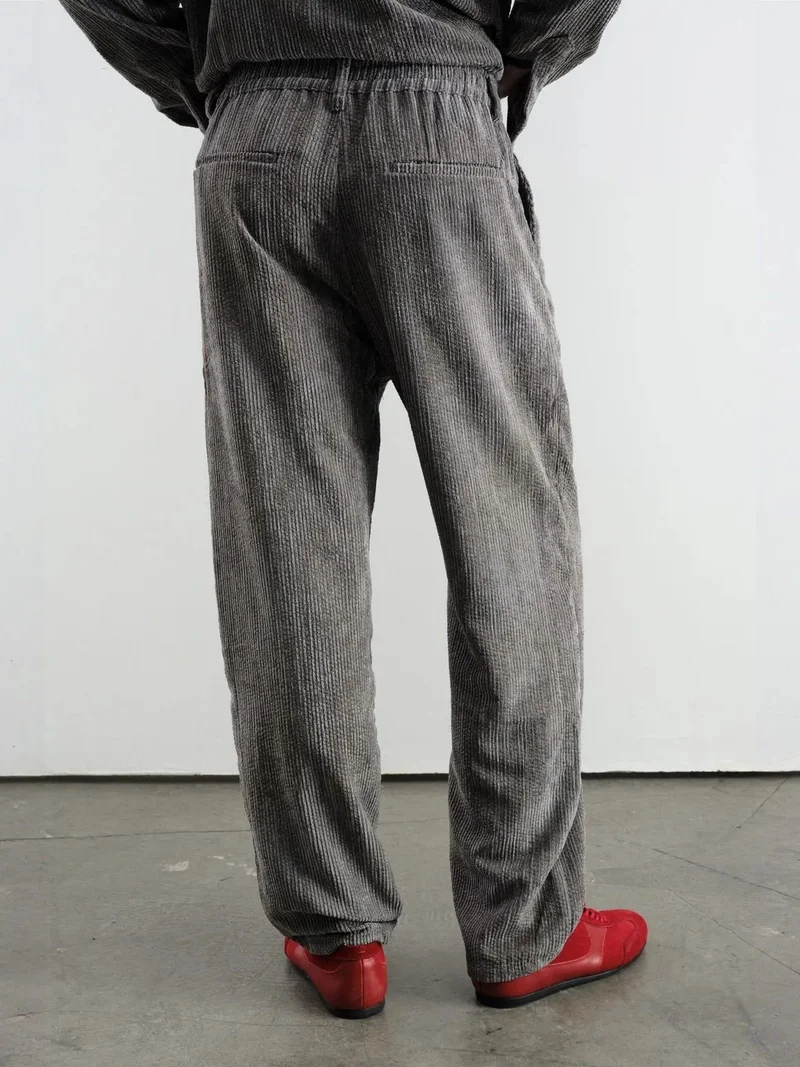 Giesto Charcoal Grey GIESTO Pleated Gabardine Straight Leg Pants for Men | Best Price UAE